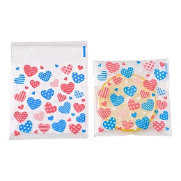 Honeyhandy Rectangle Plastic Cellophane Bags, for Bake Packaging, Heart Pattern, Colorful, 13x10cm, Unilateral Thickness: 0.035mm, Inner Measure: 10x10cm, about 96~100pcs/bag