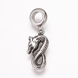 Honeyhandy 304 Stainless Steel European Dangle Charms, Large Hole Pendants, Antique Silver, Chinese Zodiac, Dragon, 30mm, Hole: 5mm, Pendant: 20x10x4mm