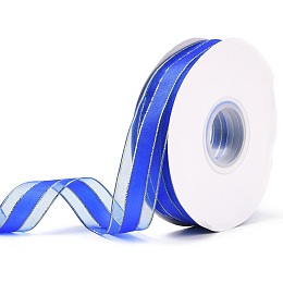 Honeyhandy Solid Color Organza Ribbons, Golden Wired Edge Ribbon, for Party Decoration, Gift Packing, Royal Blue, 1"(25mm), about 50yard/roll(45.72m/roll)