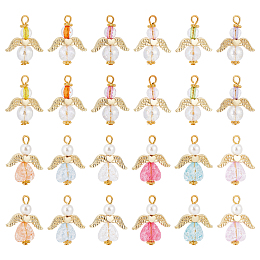 SUNNYCLUE 1 Box 30Pcs 2 Style Angel Charms Angel Wing Charm Guardian Angel Charm Bulk Acrylic Transparent Beads Lucky Dangle Charm for Jewelry Making Women Adult DIY Craft Bracelets Necklace Gifts