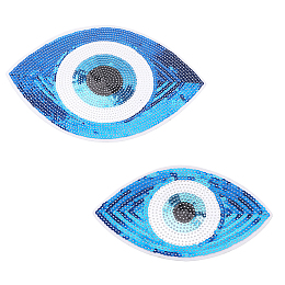 CHGCRAFT 2Pcs 2 Style Iron on/Sew on Sequin Cloth Patches, Costume Accessories, Glittered Appliques, Evil Eye, Mixed Color, 101~175x172~250x1mm, 1pc/style