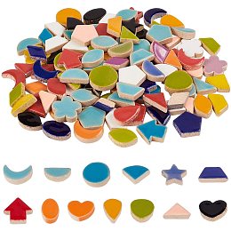 PandaHall Elite Ceramic Mosaic Tiles for Crafts, 0.55lb Mixed Shape Porcelain Cabochons, Mosaic Tile Supplies for DIY Crafts, Plates, Picture Frames, Flowerpots, Handmade Jewelry