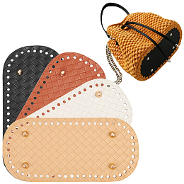 PandaHall Elite Oval Purse Bottom for Crochet, 4pcs 8.6 x 3.9 Crochet Bag Bottom with Corrugation Leather Bottom Shaper Pad for Bags Cushion Base with Holes for DIY Bag Purse Making, Earthtone