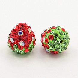 Honeyhandy Clay Polymer Rhinestone Beads, Pave Disco Ball Beads, Grade A, Strawberry, Red, 14x13mm, Hole: 1mm