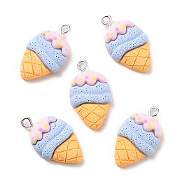 Honeyhandy Resin Pendants, with Platinum Iron Peg Bail, Ice-cream, Light Sky Blue, 27x16x6mm, Hole: 2mm