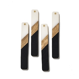 Honeyhandy Opaque Resin & Walnut Wood Big Pendants, Rectangle Charms, Black, 51.5x7.5x3.5mm, Hole: 2mm