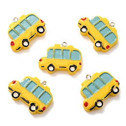 Honeyhandy Resin Pendants, with Platinum Tone Iron Loop, Van, Gold, 23.5x29.5x5.5mm, Hole: 2mm