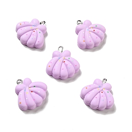 Honeyhandy Opaque Resin Pendants, Shell Charm, with Platinum Tone Iron Loops, Lilac, 24x23x7mm, Hole: 2x2.5mm