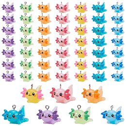 Honeyhandy 56Pcs 7 Colors Opaque Resin Pendants, Dragon Charm, with Stainless Steel Color Plated 304 Stainless Steel Loops, Mixed Color, 18.5x23x25mm, Hole: 1.8mm, 8pcs/color