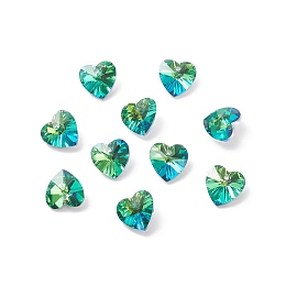 Honeyhandy Faceted Glass Charms, Heart, Back Plated, Alice Blue, 14x14x7.5mm, Hole: 1.4mm