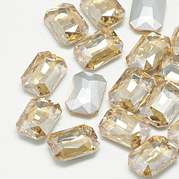 Honeyhandy Pointed Back Glass Rhinestone Cabochons, Faceted, Rectangle Octagon, Light Colorado Topaz, 14x10x4mm