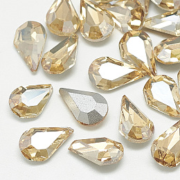 Honeyhandy Pointed Back Glass Rhinestone Cabochons, Back Plated, Faceted, teardrop, Light Colorado Topaz, 8x5x3mm