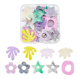 Arricraft 36 Pcs Acrylic Charms Pendants, Mixed Shape Geometric Component Pendants Colorful Leaf & Flower & Star Charms Bulk with Hole for Necklace Bracelet Earring Jewelry Making