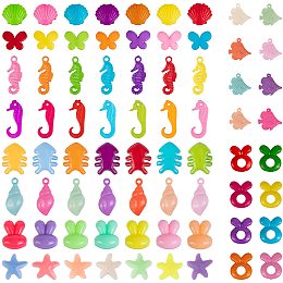 NBEADS 208 Pcs Animal Beads, 10 Shapes Colorful Sea Animal Fish Shell Acrylic Beads for DIY Jewelry Crafts Making