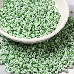 Honeyhandy 6/0 Opaque Colours Seep Glass Seed Beads, Round Hole, Round with Stripe Pattern, Lime Green, 3~4.5x3~4.5mm, Hole: 1.2~1.5mm, about 450g/bag