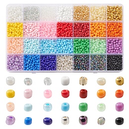 Honeyhandy 420G 28 Style 6/0 Glass Seed Round Beads, Baking Paint & Inside Colours & Opaque & Ceylon, Mixed Color, 4~5x3~5mm, Hole: 1.2~1.5mm, 15g/style