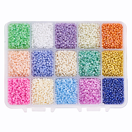 PandaHall Elite About 19500pcs 15 Color 12/0 Glass Seed Beads 2mm Mini Beads with Container Box for Jewelry Making