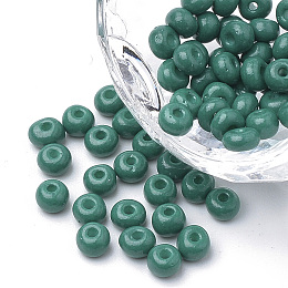 Honeyhandy 6/0 Baking Paint Glass Seed Beads, Round, Teal, 4~4.5x3mm, Hole: 1~1.2mm, about 4500pcs/bag, about 450g/bag