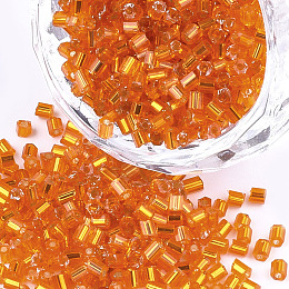 Honeyhandy Grade A Glass Seed Beads, Hexagon(Two Cut), Silver Lined, Dark Orange, 1.5~2.5x1.5~2mm, Hole: 0.8mm, about 2100pcs/bag, 450g/bag