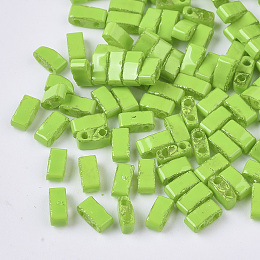 Honeyhandy 2-Hole Glass Seed Beads, Opaque Spray Painted or Transparent Spray Painted, Rectangle, Lime Green, 4.5~5.5x2x2~2.5mm, Hole: 0.5~0.8mm