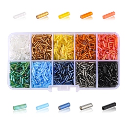 Honeyhandy 100g 10 Style Silver Lined & Transparent & Opaque Glass Bugle Beads, Round Bugle, Mixed Color, 6~8x1.5~2mm, Hole: 0.5~0.6mm, 10g/style