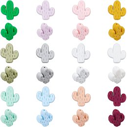 CHGCRAFT 24Pcs 12 Colors Cactus Silicone Beads Silicone Cactus Loose Spacer Beads Charms for DIY Necklace Bracelet Earrings Keychain Crafting Jewelry Making