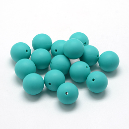 Honeyhandy Food Grade Eco-Friendly Silicone Beads, Round, Dark Turquoise, 14~15mm, Hole: 2mm