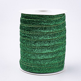 Honeyhandy Glitter Sparkle Ribbon, Polyester & Nylon Ribbon, Green, 3/8 inch(9.5~10mm), about 50yards/roll(45.72m/roll)