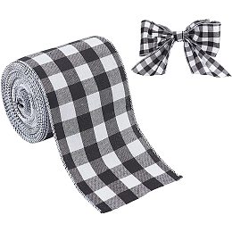 GORGECRAFT 4 Inch X 10 Yard White and Black Plaid Burlap Ribbon Wired Edge Ribbons for DIY Wrapping Wedding Crafts Christmas Tree Wreath Bows Decoration