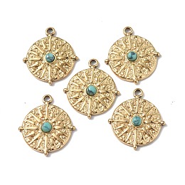 Honeyhandy Natural Turquoise Pendants, Flat Round Charms, with Vacuum Plating Real 18K Gold Plated 201 Stainless Steel Findings, 22x19.5x3.5mm, Hole: 1.8mm