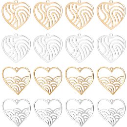 DICOSMETIC 16Pcs 4 Style Stainless Steel Ocean Wave in Heart Pendants Heart with Rainbow Pendant Heart Shape Hawaii Pendant Beach Wave Charm Ocean Lover Charm Filigree Charms for Jewelry Making