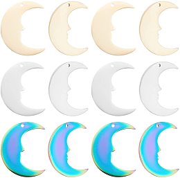 DICOSMETIC 12pcs 3 Colors 1mm Hole Crescent Moon Pendants 304 Stainless Steel Double Horn Moon Charms Lunar Face Pendants Night Sky Charms for Necklace Bracelet Jewelry Making