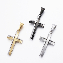 Honeyhandy 304 Stainless Steel Pendants, Cross, Mixed Color, 36x20x4mm, Hole: 10x4mm