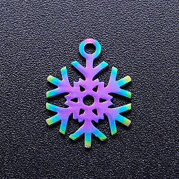 Honeyhandy Ion Plating(IP) 201 Stainless Steel Pendants, Christmas Snowflake, Rainbow Color, 15x11.5x1mm, Hole: 1.5mm