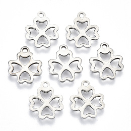 Honeyhandy 201 Stainless Steel Pendants, Clover, Stainless Steel Color, 13x10.5x1mm, Hole: 2mm