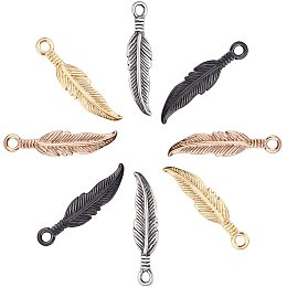 UNICRAFTALE About 8pcs 4 Colors Feather Charm Pendants 2mm Hole Stainless Steel Charm Metal Smooth Pendant for Jewelry Making 25.5mm