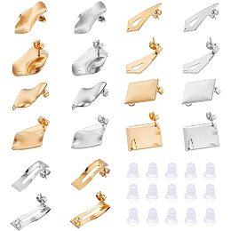 UNICRAFTALE 20pcs 5 Styles Stud Earring 304 Stainless Steel Stud Earring Findings with Loop and Silicone Ear Nuts Stud Earring with for Jewelry Making Platinum and Golden