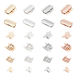 Unicraftale 32PCS 2 Style 304 Stainless Steel Box Clasps, Multi-Strand Clasps, Rectangle with Flower, Mixed Color, 16pcs/style