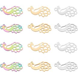 UNICRAFTALE 24Pcs 3 Colors Peacock Pendants Ion Plating 201 Stainless Steel Peacock Charms 1.5mm Hole Laser Cut Dangle Charms Earring Charms Bracelets Necklace Pendants for Jewelry Making Charms