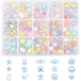 CHGCRAFT 210Pcs Transparent Acrylic Star Bead in Bead Heart Beads Assorted Candy Flower Round Rabbit Plastic Bead for Hair Braids Phone Lanyard Wrist Strap DIY Craft