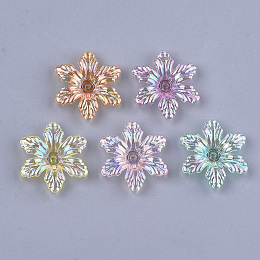 Honeyhandy Transparent Acrylic Bead Caps, AB Color, 6-Petal, Flower, Mixed Color, 5x28x25mm, Hole: 1.8mm, about 630pcs/500g