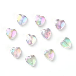 Honeyhandy Eco-Friendly Transparent Acrylic Beads, Dyed, AB Color, Heart, Clear AB, 8x8x3mm, Hole: 1.5mm, 100pcs/bag