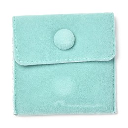 Honeyhandy Square Velvet Jewelry Bags, with Snap Fastener, Turquoise, 7x7x0.95cm