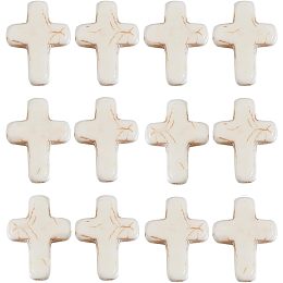 SUNNYCLUE 1 Box about 40Pcs Cross Beads White Synthetic Turquoise Beads Bulk Easter Pocket Crosses in Bulk Mini Cross Charm Beads Crucifix Beads for Jewelry Making Beading Kit DIY Bracelet Supplies