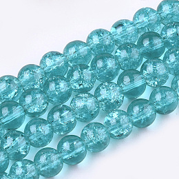 Arricraft Crackle Glass Beads Strands, Round, Dark Turquoise, 10mm, Hole: 1.3~1.6mm, about 80pcs/strand, 31.4 inches