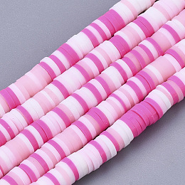 Honeyhandy Handmade Polymer Clay Bead Strands, Heishi Beads, for DIY Jewelry Crafts Supplies, Disc/Flat Round, Hot Pink, 4x0.5~1mm, Hole: 0.9mm, about 320~450pcs/strand, 15.35 inch~16.92 inch(39~43cm)