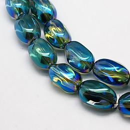 Arricraft Full Rainbow Plated Crystal Glass Oval Beads, Teal, 21x13mm, Hole: 1mm