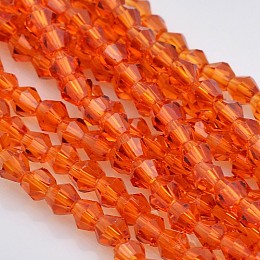 Honeyhandy Faceted Bicone Glass Beads Strands, Orange Red, 4x4mm, Hole: 1mm, about 92~96pcs/strand, 13.78~14.37 inch