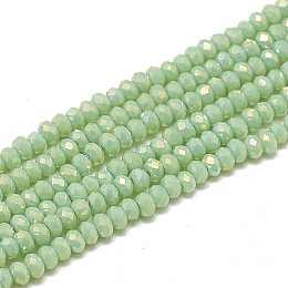 ARRICRAFT Electroplate Opaque Solid Color Glass Beads Strands, Faceted, Rondelle, Light Green, 2.5x1.5mm, Hole: 0.8mm, about 200pcs/strand, 12.2 inches