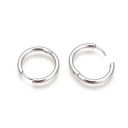 Honeyhandy 304 Stainless Steel Hoop Earrings, Manual Polishing Huggie Earrings, Stainless Steel Color, 12 Gauge, 12x2mm, Pin: 0.7mm, Inner Diameter: 8mm